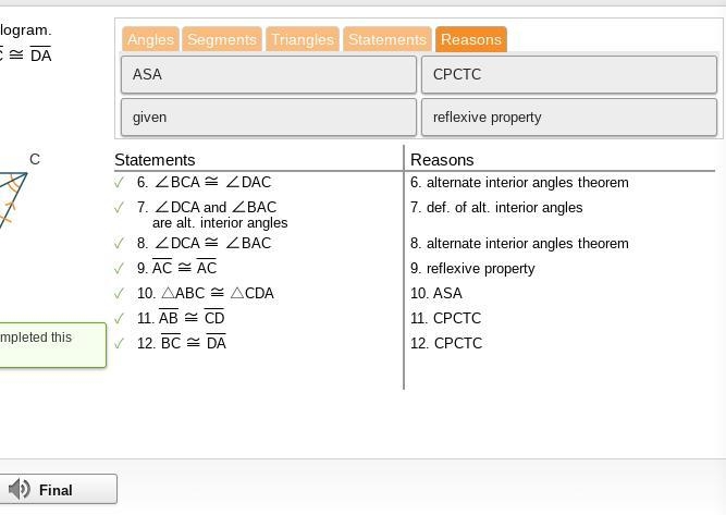 Given: ABCD is a parallelogram. Prove: AB = CD and BC = DA answers are in image.-example-1