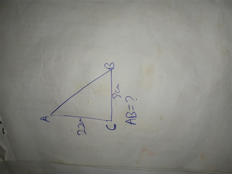 Look at this triangle. B 8 cm A 22 cm Work out length AB.-example-1