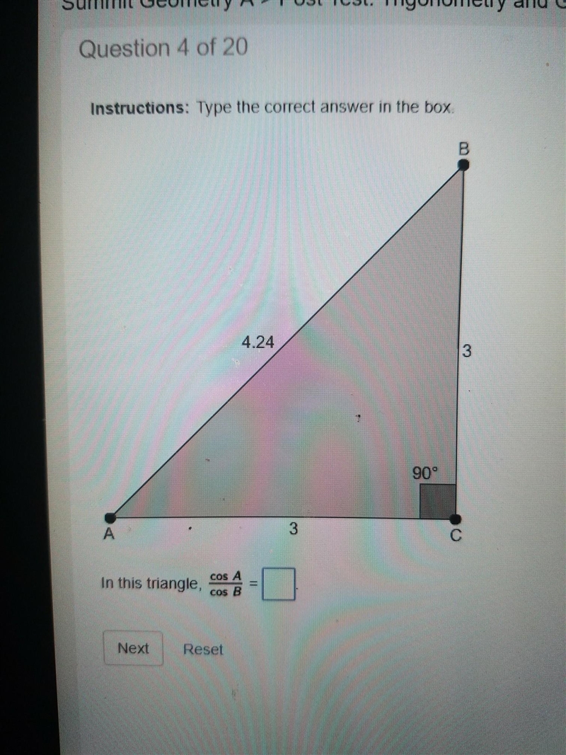 Type the correct answer in the box. In this triangle cosA/cosB= blank-example-1