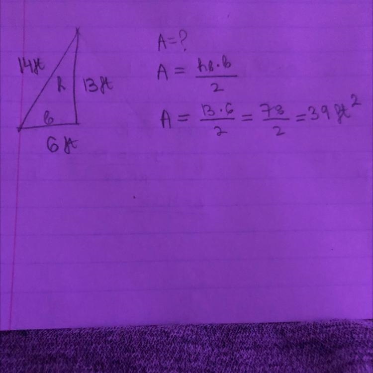 Find the area of a triangular garden if the sides are approximately 6 feet, 14 feet-example-1