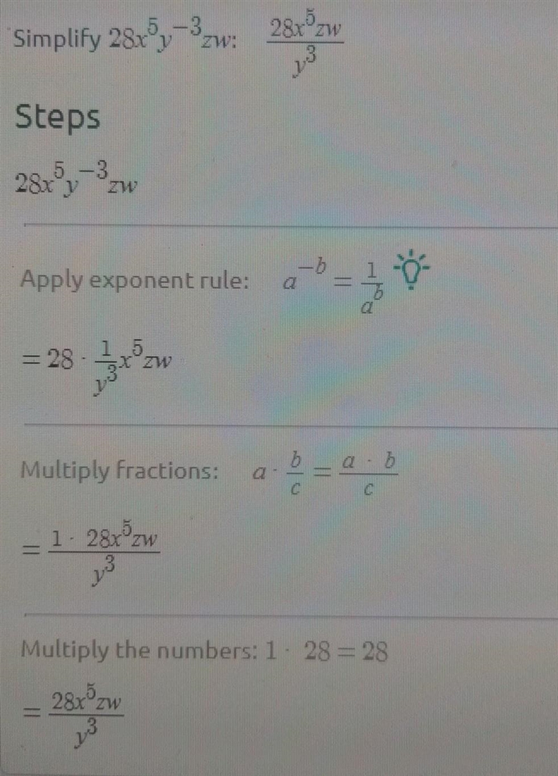 Simplify- 28 x*5 y*-3 z w-example-1