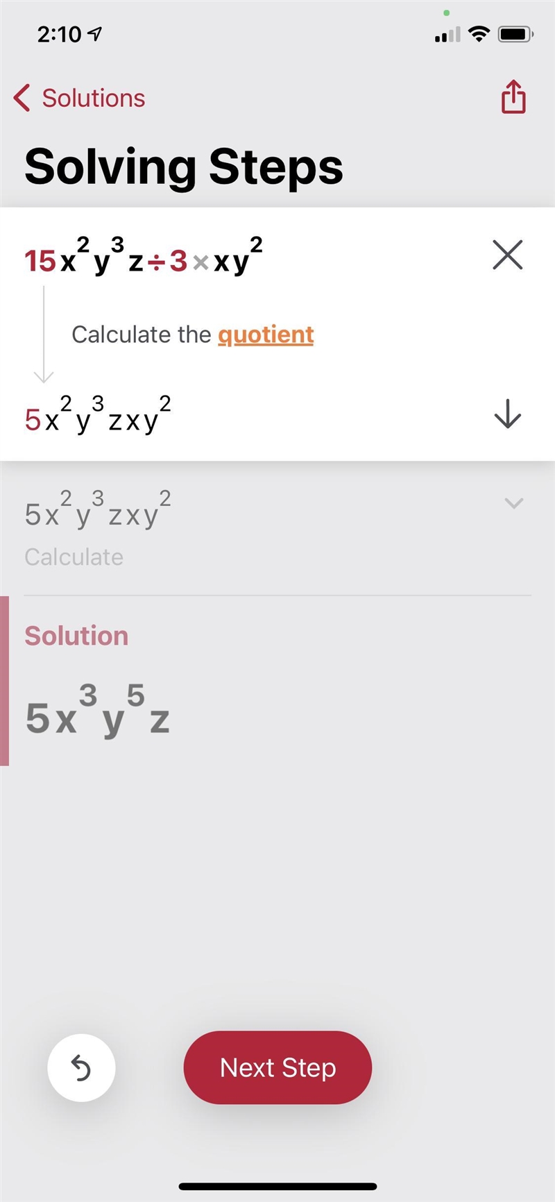 15x²y³z÷3xy² simplify-example-1