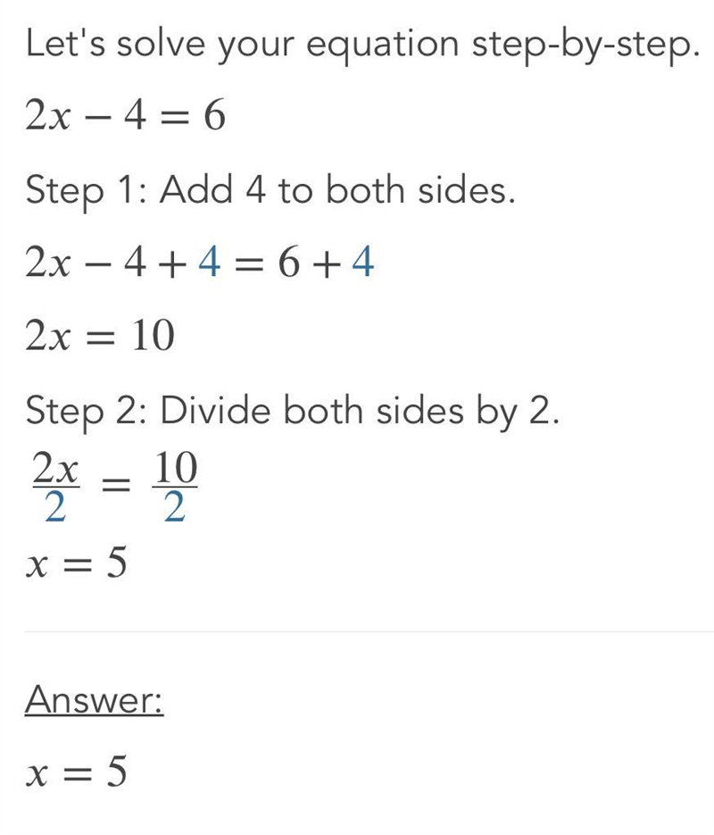 Solve 2x-4=6 please help soon​-example-1