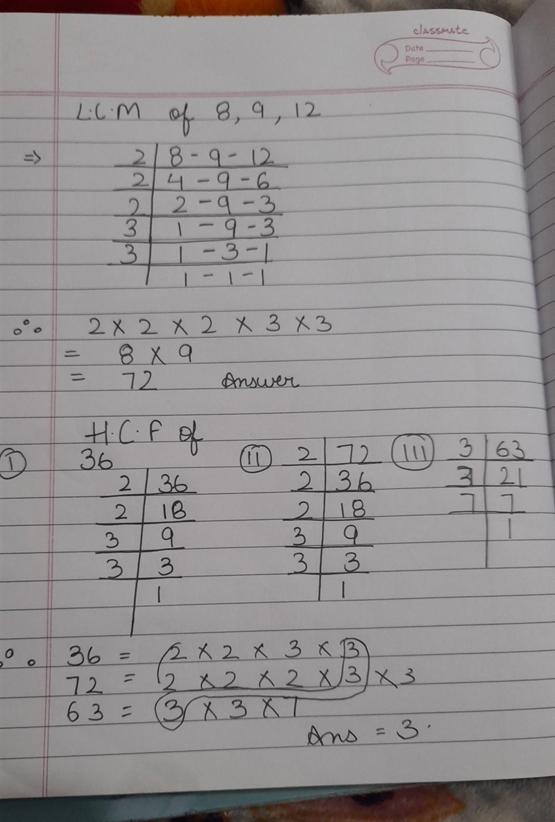 The HCF of 36 72 63 The LCM of 8 9 12​-example-1