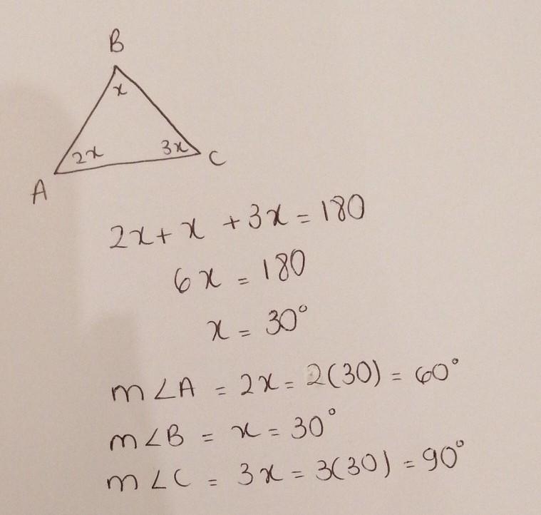 1x+2x+3x=180 find the measure of each angles.-example-1