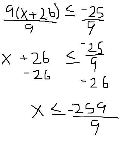 Nine times the sum of a number and 26 is at most -25-example-1