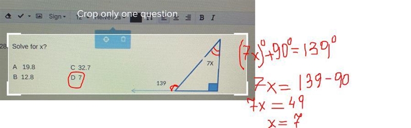 Solve for x? A 19.8 C 32.7 B 12.8 D 7-example-1