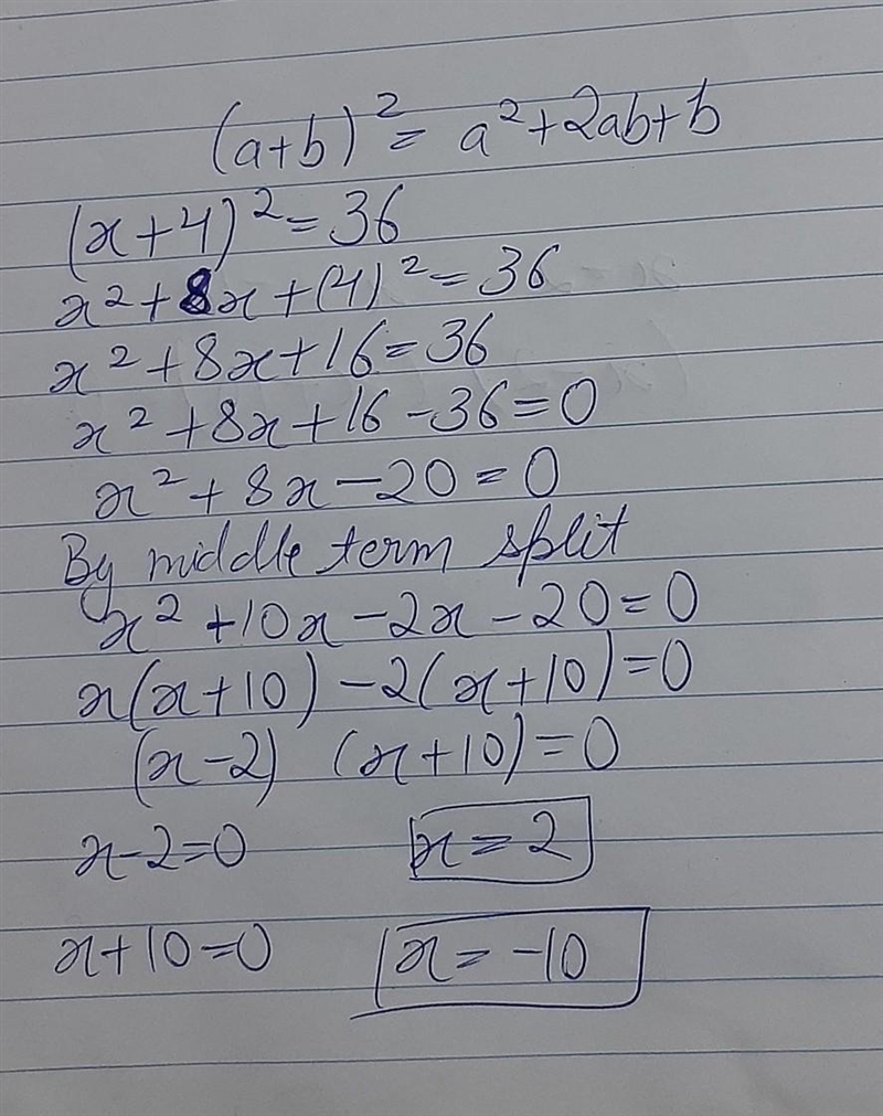 Find the solutions to (x+4)^2=36.-example-1