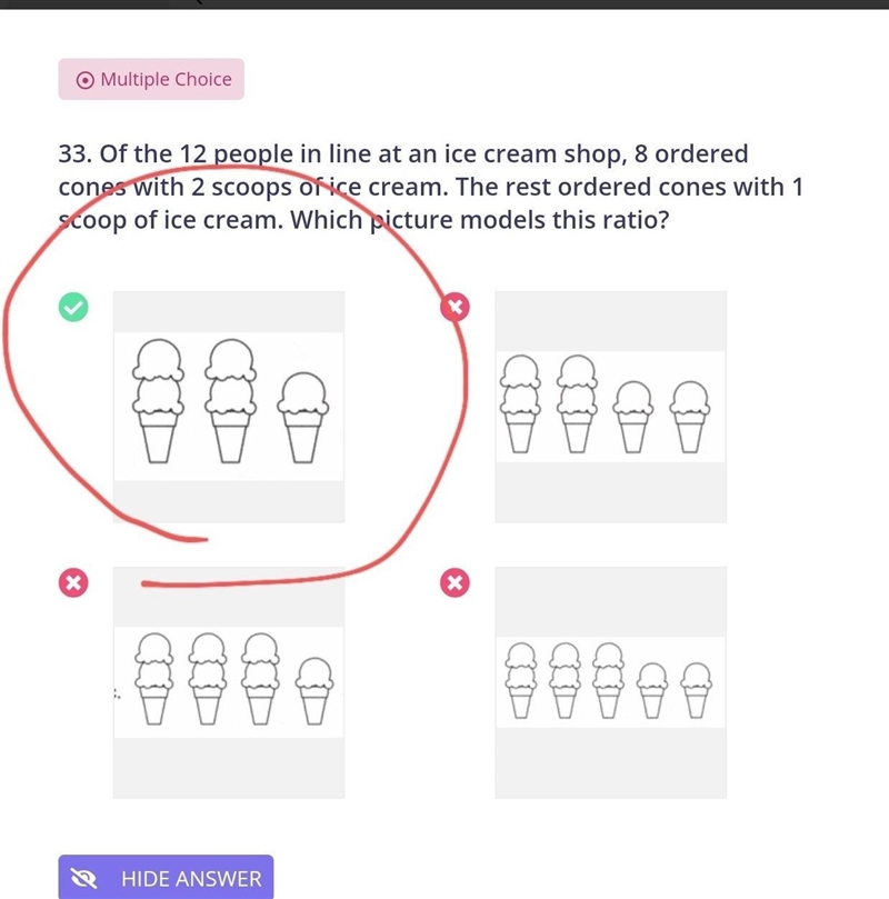 Of the 12 people in line at an ice-cream shop. 8 ordered cones with 2 scoops of ice-example-1