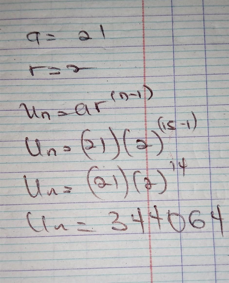 In a GEOMETRIC sequence, the first term is 21 and the common ratio is 2. Find the-example-1