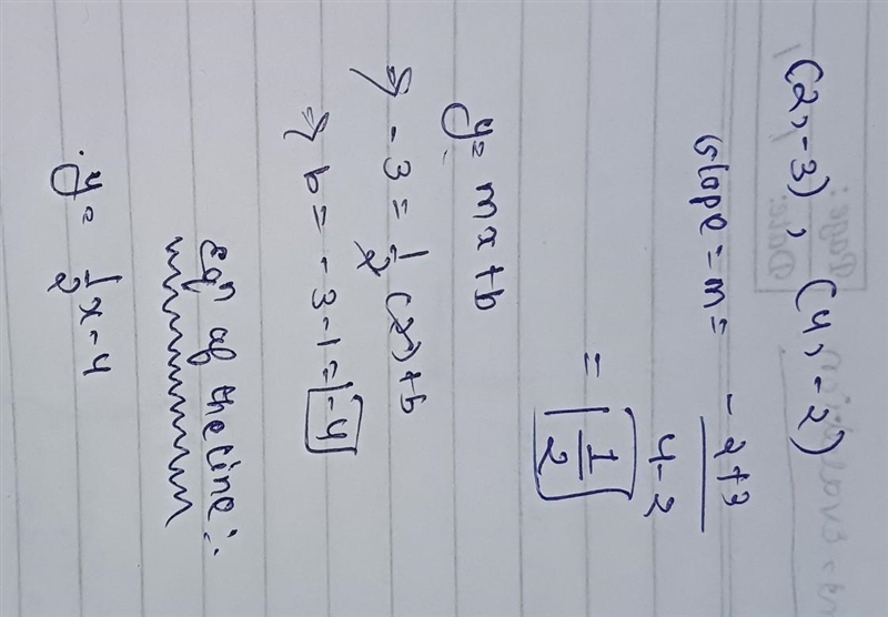 How to find the equation of the line passing through the given points: (2, -3) (4, -2)-example-1