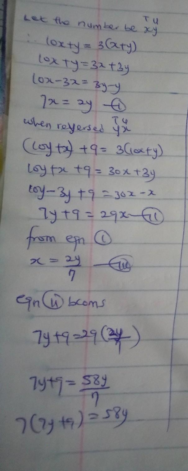 A number of two digit is equal to 3 times the sum of it's digit. The number formed-example-1