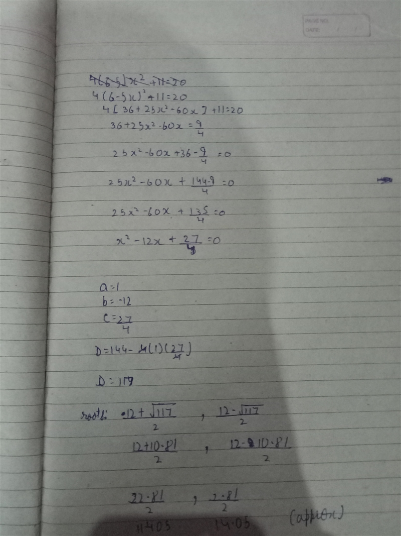 4(6-5x)^2+11=20 quadratic equations-example-1