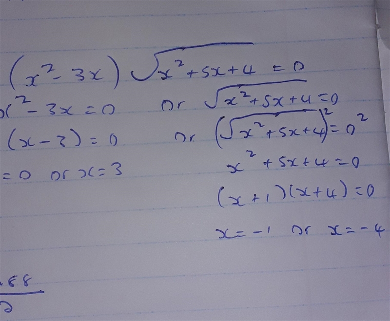 ( {x}^(2) - 3x) \sqrt{ {x}^(2) + 5x + 4 } = 0 ​-example-1