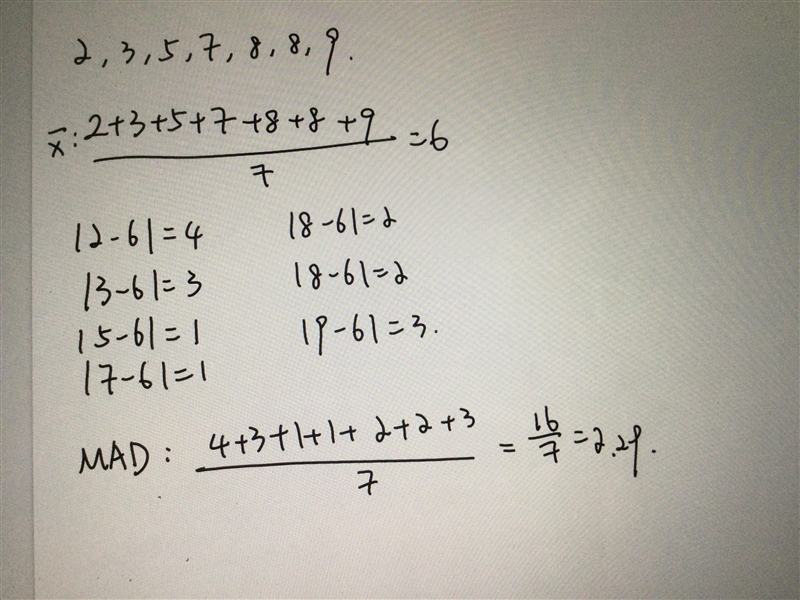 What is the mean and MAD of this data set? ​-example-1