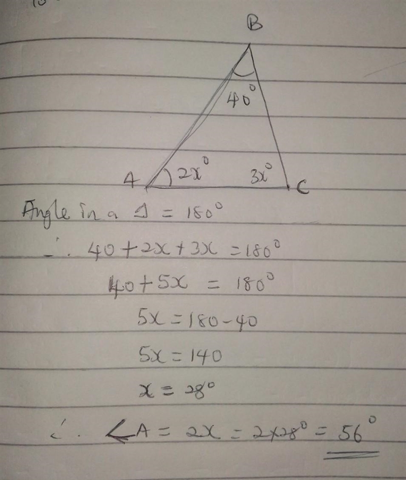 Triangle ABC is given. What is the measure, in degrees, of ∠A?-example-1