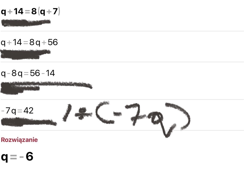 Please help!! q+14=8(q+7)-example-1