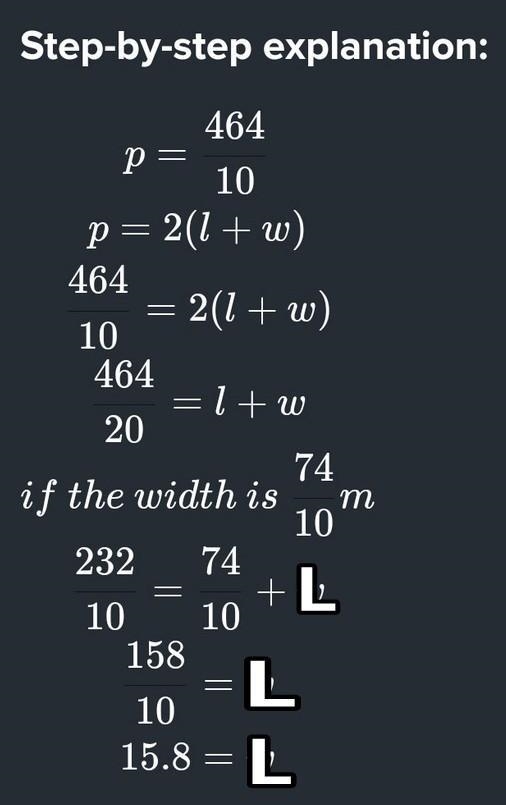 The perimeter of a rectangular plot of land is 46.4m. If the width of the plot is-example-1