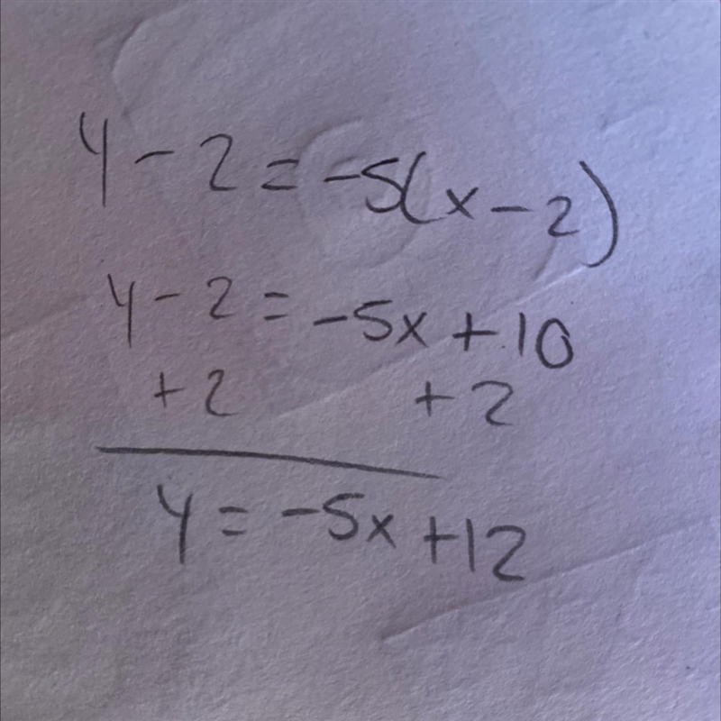 Which equation represents a linear function? y – 2 = –5(x – 2) x + 7 = –4(x + 8) y-example-1