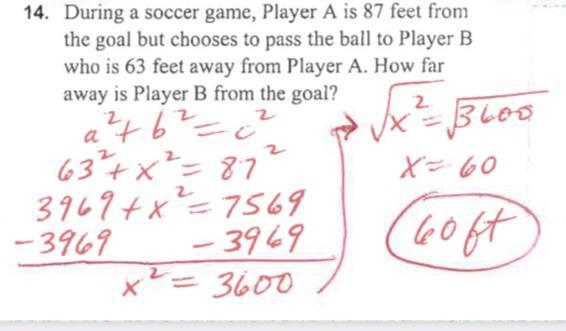 14. During a soccer game, Player A is 87 feet from the goal but chooses to pass the-example-1