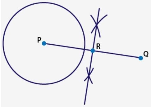 Leo is constructing a tangent line from point Q to circle P. What is his next step-example-1