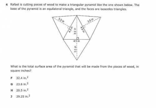 Rafael is cutting pieces of wood to make a triangular pyramid like the one shown below-example-1