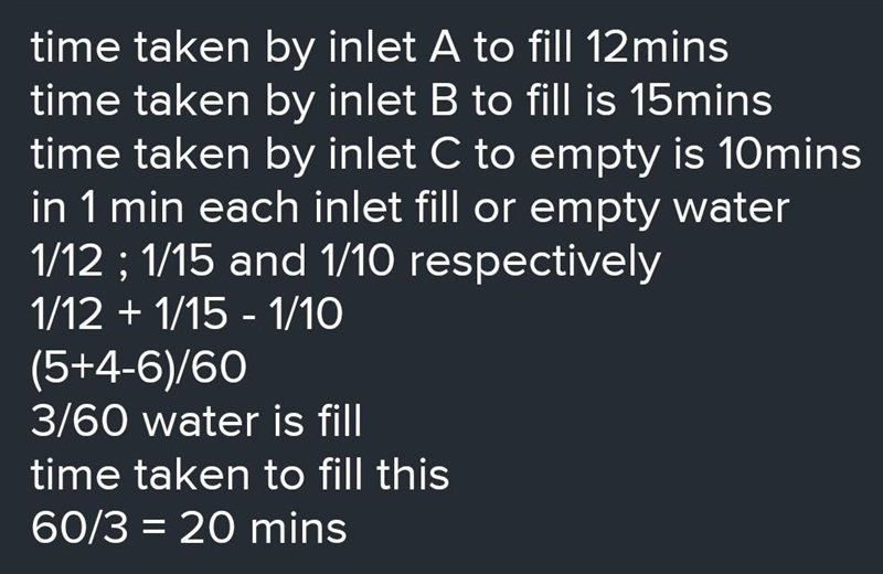 17. A cistern has two inlets A and B which can fill it in 12 minutes and 15 minutes-example-1