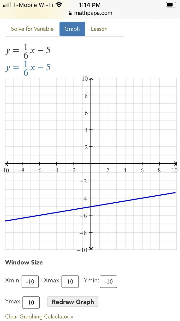 Graph the line with the equation y=1/6x-5-example-1