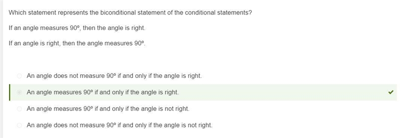 Which statement represents the biconditional statement of the conditional statements-example-1