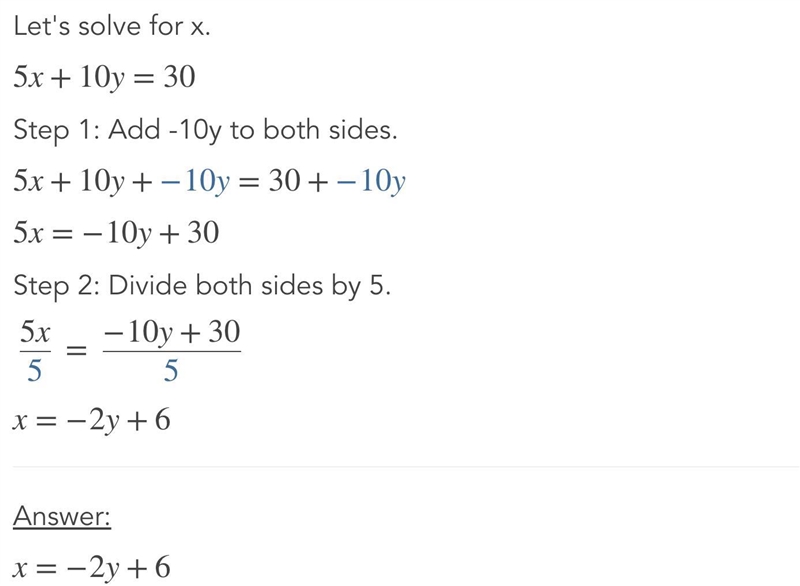 Solve the following systems of equations without graphing 5x + 10y = 30-example-1