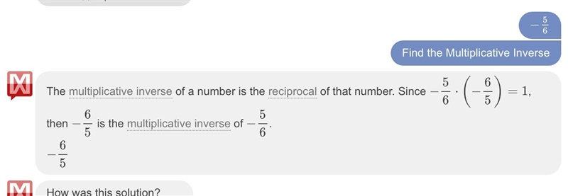 What is the multiplicative inverse of -5/6-example-1