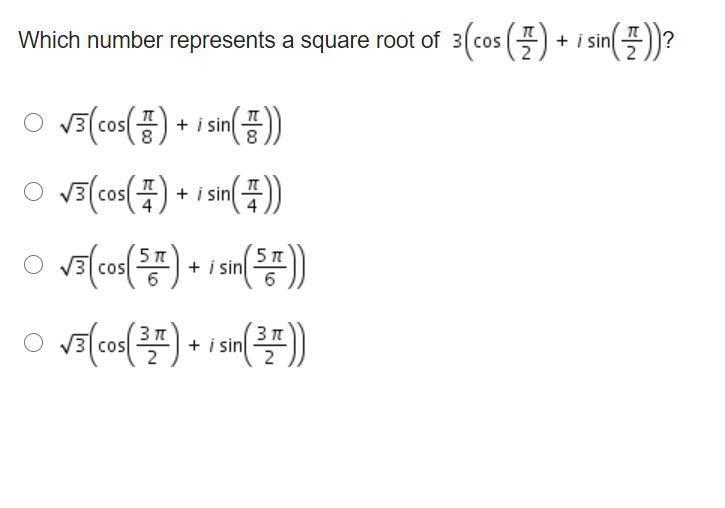 Which number represents a square root of 3 (cosine (StartFraction pi Over 2 EndFraction-example-1