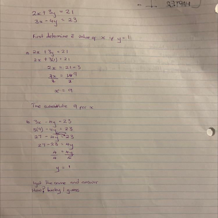 HELP ASAP Solve the system of equations twice using elimination. First, eliminate-example-1