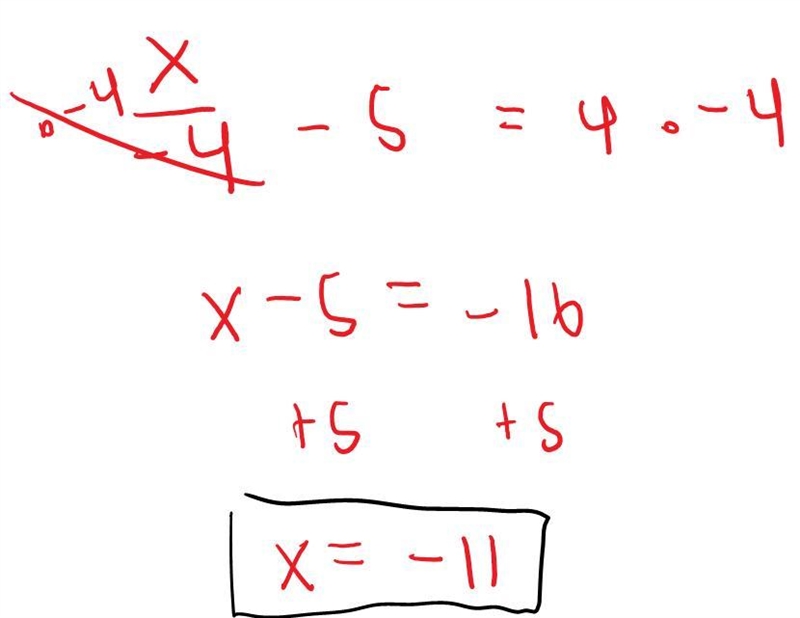 Solve the equation. x/-4-5=4-example-1