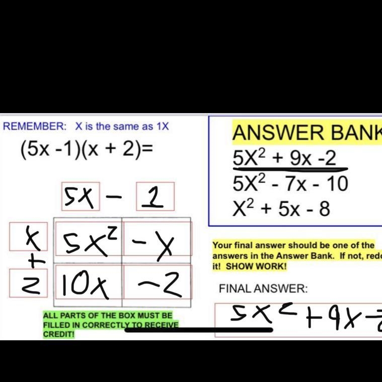 Multiple the bionomials and then PICK YOUR ANSWER FROM THE ANSWER BANK! I need to-example-1