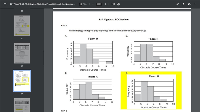 Which histogram represents the times from team are on the obstacle course￼-example-1