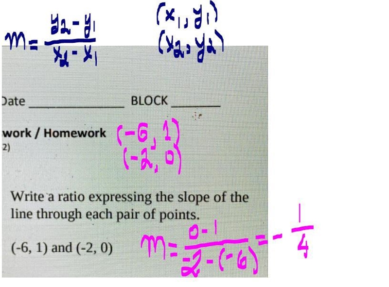 2. Write a ratio expressing the slope of the line through each pair of points. (-6, 1) and-example-1