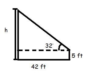 What is the height of a tree if a man standing 5 feet tall is 42 ft from the tree-example-1