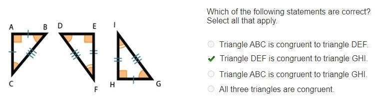 Which of the following statements are correct? Select all that apply. Triangle ABC-example-1