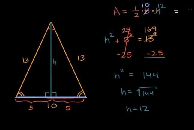 Find the area of the isosceles triangle. 13 cm is the side length 10 cm is the base-example-1