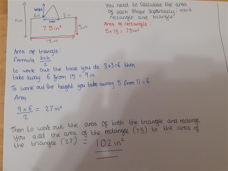 Please help with step by step explaining: A: 37inches B:90 sq inches C: 102 sq inches-example-1