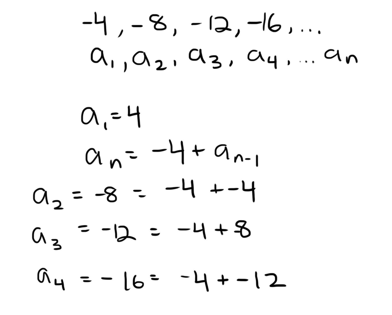 What is the recursive rule for this sequence -4,-8,-12,-16-example-1