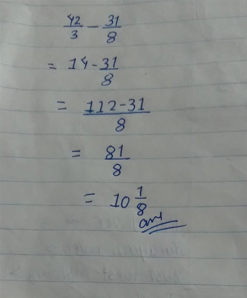 4 2/3 - 3 1/8 Leave your answer as a mixed fraction-example-1