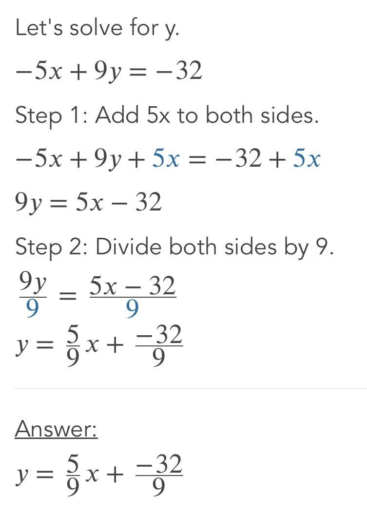 - 5x + 9y = - 32 -5x - 3y = 4-example-1