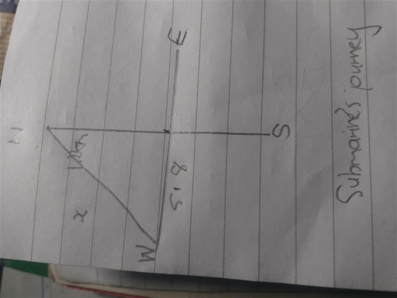 A submarine travels 1.2 km due North from its base and then turns and travels due-example-1