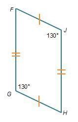 Figure FGHJ is shown below. Figure F G H J has 4 sides. Sides F J and G H are congruent-example-1