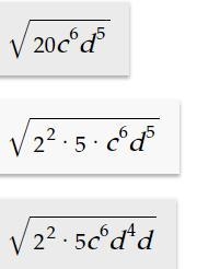 Simplify the radical expression. √20c^6 d^5-example-3