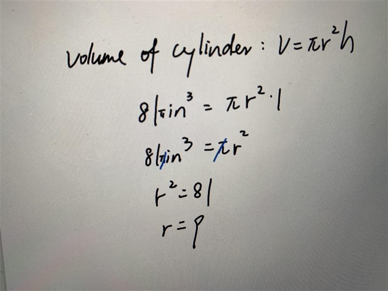 The volume of a cylinder is 81n in. 3 and the height of the cylinder is 1 in. What-example-1