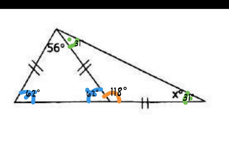 Which of the following is the correct value of x? A. 62 B. 31 C. 118 D. 56-example-1