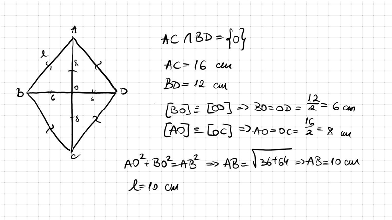 The diagonals of a rhombus are 16 cm and 12cm. find its length​-example-1